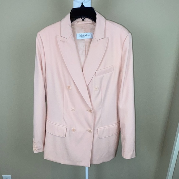 MaxMara Peach Double Breasted Button Front Virgin Wool Blazer Jacket; Size 10 - Picture 1 of 15